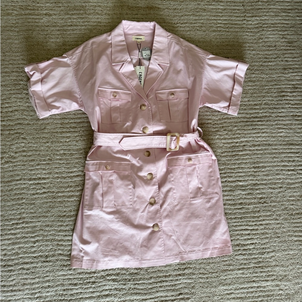 L'AGENCE Light Pink Button-Front Utility Dress with Belt